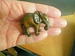 Hand Carved Wood Netsuke Elephant Curls Trunk Collectable Boxwood Figure.  1