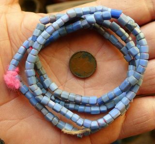 72cm Perles Verre Ancien Antique Venetian Blue Russian African Glass Trade Beads