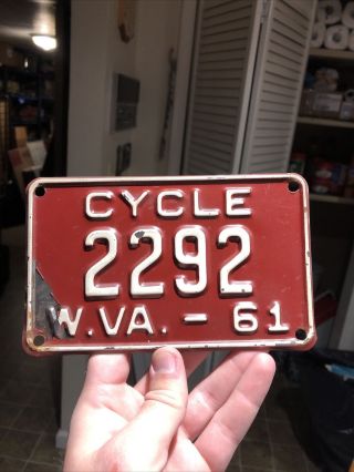 Very Rare 1961 West Virginia Motorcycle License Plate Tag 2292