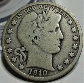 1910 - S Barber Half Dollar 50c F Rare Us Coin.