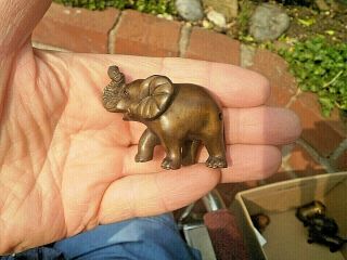 Hand Carved Wood Netsuke Elephant With Trunk Up Collectable Boxwood Figure