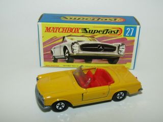 Matchbox Superfast No 27 Mercedes 230sl Dark Yellow " Red Interior " Mib Rare