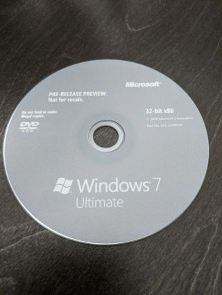 Ultra Rare: Microsoft Windows 7 Ultimate X86 Pre - Release Preview (beta)