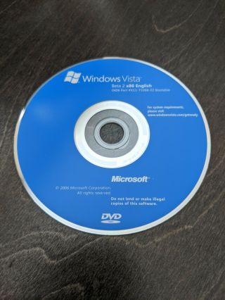 Ultra Rare: Microsoft Windows Vista Beta 2 X86 Dvd (codename Longhorn)