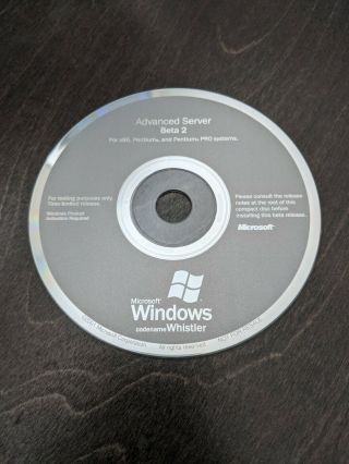 Ultra Rare: Microsoft Windows Codename Whistler Advanced Server Beta 2 Cd