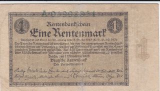 1 Rentenmark Fine Banknote From Germany 1923 Pick - 161 Rare
