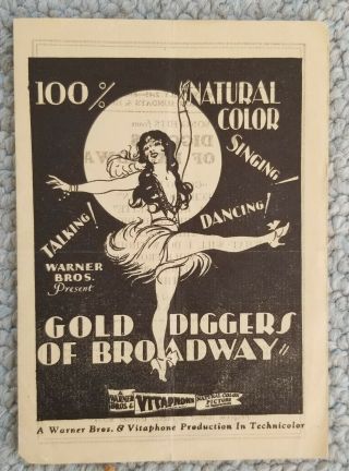 1929 Gold Diggers Of Broadway Vitaphone Early Color Talkie 4 Page Program Rare