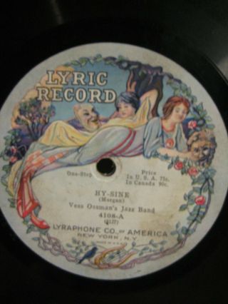 Rare Lyric Record Label 4108 Vess Ossman ' s Jazz Band Hy Sine/Merry Whirl 2