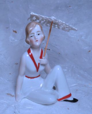 Sweet Antique German Figural Lady Bathing Beauty/belle Germany W/parasol