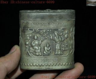 Collect Old Chinese Tibet Silver Flower Ancient People Pattern Storage Box Boxes