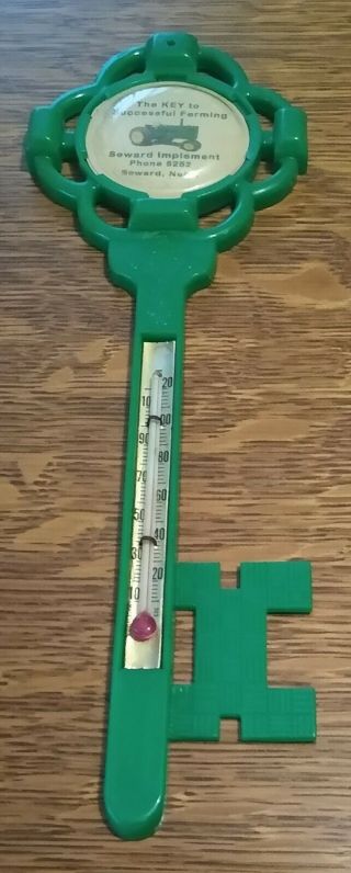 Rare 1950s John Deere Dealer " Key " Thermometer.  Seward,  Nebraska
