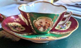 Antique Royal Vienna Demitasse Cup Saucer Hand Painted Gold Trim Beehive Mark