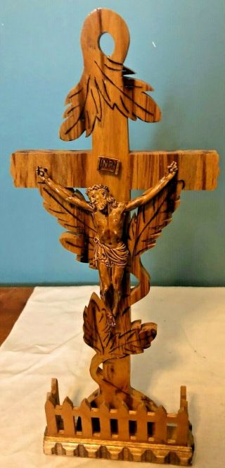 Glorious Rare Vintage Hand Carved Wood Carmelite Nuns Convent Crucifix