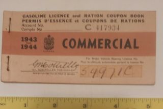 Rare Wartime " 1943 - 44 Canada Commercial Gasoline Licence.  Coupon Book 417934 "
