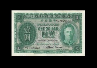 1.  1.  1952 Government Of Hong Kong Kgvi $1 Rare ( (ef, ))