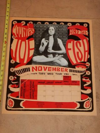 Rare November 1966 Country Joe & The Fish Calendar Poster,  Weller & Kagan Art