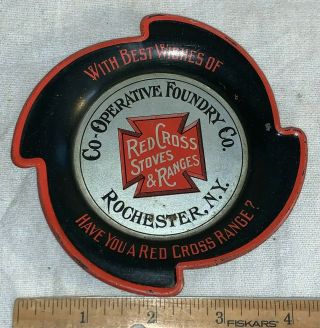 Antique Red Cross Stove Range Tin Litho Tip Tray Sign Rochester Ny Country Store