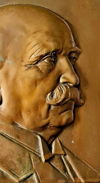 Rare Antique 1900 Copper/bronze 3d Plaque Commander General Paul Von Hindenburg