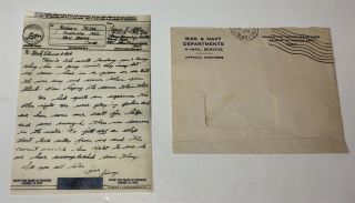 Rare Vintage World War Ii American Vmail Letter Wwii Man Overboard Rescue Us