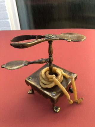 Rare Late 18th / Early 19thc Antique Solid Brass Wax Jack With Taper