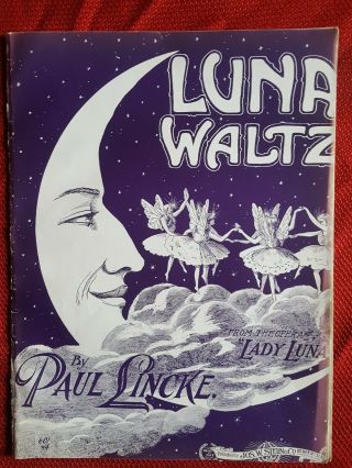 Luna Waltz 1899 Color Sheet Music Moon & Fairies Cover Rare