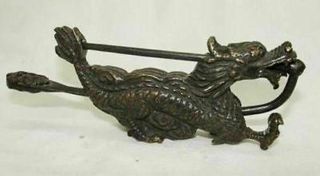 Rare Collectibles Chinese Old Style Brass Carved Dragon Figure Lock With Key Ner