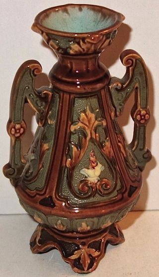 Rare Antique Wilhelm Schiller & Son (w S & S) Majolica 5 " Vase W/handles As - Is