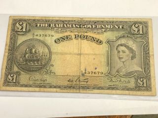 1936 (ND 1953) BAHAMAS Government ONE POUND,  QEII,  Rare Banknote,  P - 15b 3