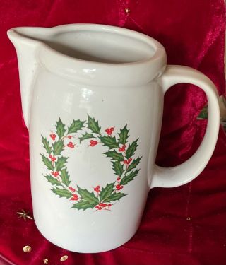 Rare Vintage Mccoy Pottery Christmas Holly Water/milk 7” Pitcher/jug 1429 Usa