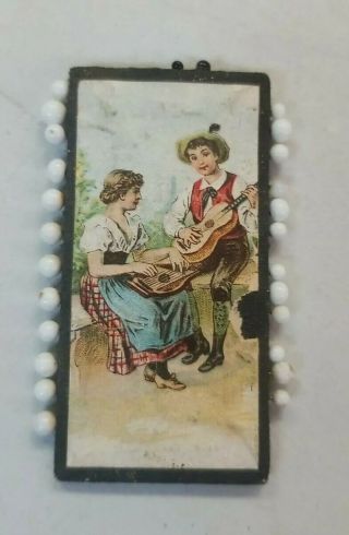 Antique Late 1800s? Germany Sewing Straight Pins Card Rare Man Woman Guitar