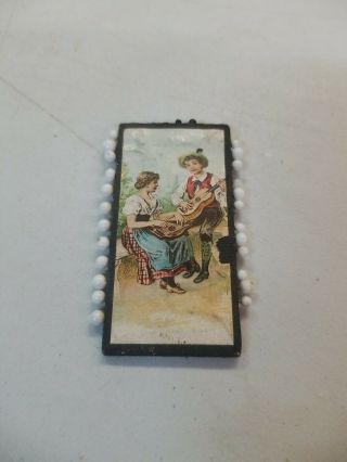 Antique Late 1800s? Germany Sewing Straight Pins Card RARE Man Woman Guitar 2