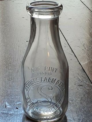 Antique - Vtg Seibels Farm Dairy Spencerville Maryland Md Milk Bottle - One Pint