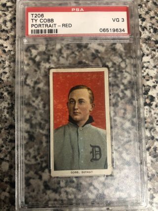 1909 - 11 T206 Ty Cobb Red Portrait Background Sweet Caporal Psa 3 Vg Rare