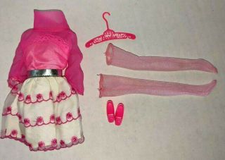 Vtg 60 ' s Barbie HAPPY GO PINK Hot Pink White & Embroidered Sheer Dress Set 1969 2