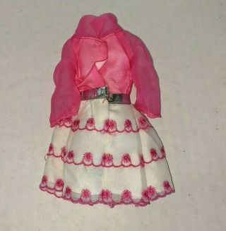 Vtg 60 ' s Barbie HAPPY GO PINK Hot Pink White & Embroidered Sheer Dress Set 1969 3