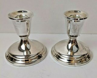 Pair Towle Sterling Silver Candlesticks Candle Holders 3.  5 " Plain & Simple