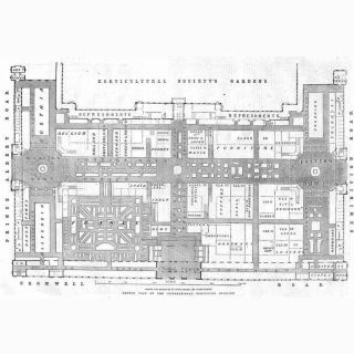 London Ground Plan Of The International Exhibition Building - Antique Print 1862