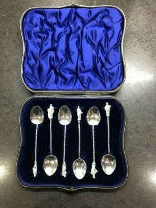 Antique Boxed Set Of Six Silver Apostle Spoons