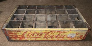 Vintage Coca Cola 1966 Chattanooga Wood Crate Rare Yellow Red Paint 24 Bottle