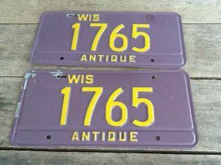 Pair Undated Wisconsin Antique Vehicle License Plates Tag 1765
