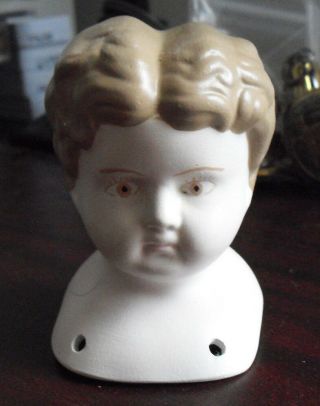 Vintage Ceramic Hand Painted Girl Doll Head And Shoulders 3 1/4 " Tall