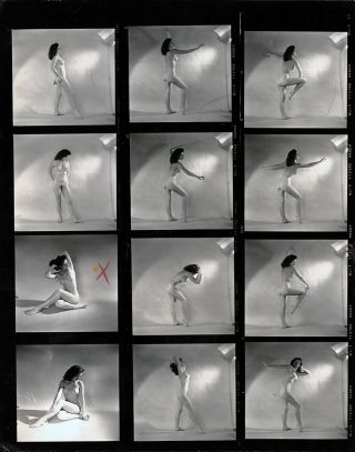 50s Bunny Yeager Pin - Up Nude Model In Artful Body Poses Contact Sheet