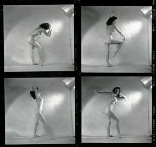 50s Bunny Yeager Pin - Up Nude Model In Artful Body Poses Contact Sheet 2