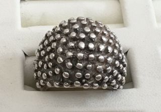 RARE LARGE & HEAVY.  925 STERLING SILVER DOMED DOT CLUSTER SIGNED SIZE 5 RING 2