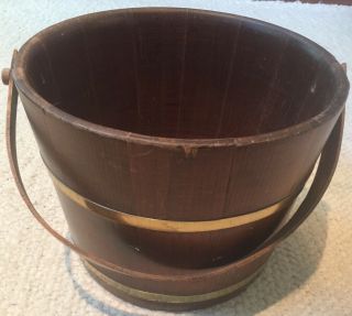Vintage Wooden,  Round Bucket With Brass Straps For Holding Magaines,  Kindling