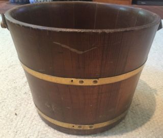 Vintage Wooden,  Round Bucket with Brass Straps for holding Magaines,  Kindling 2