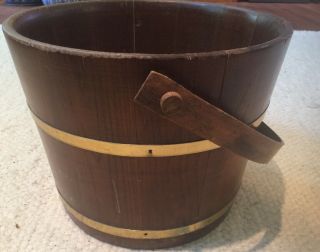 Vintage Wooden,  Round Bucket with Brass Straps for holding Magaines,  Kindling 3
