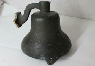 Antique/vntg Brass/bronze Nautical Bell W/ Wall Mount Lg Ringer W/hole
