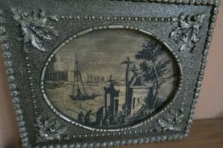 Vintage Engraving Hand Etched Painting 8 " X 10 " Artini Framed Harbor Boat Ship