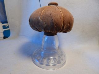 Antique 1880s Victorian Make Do Pin Cushion Oil Lamp Base Fabric Top Early